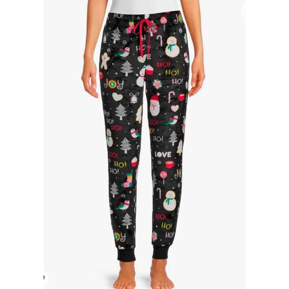 Secret Treasures Women’s Soft Faux Mink Plush Pajama Pants‎ Christmas Black 2X